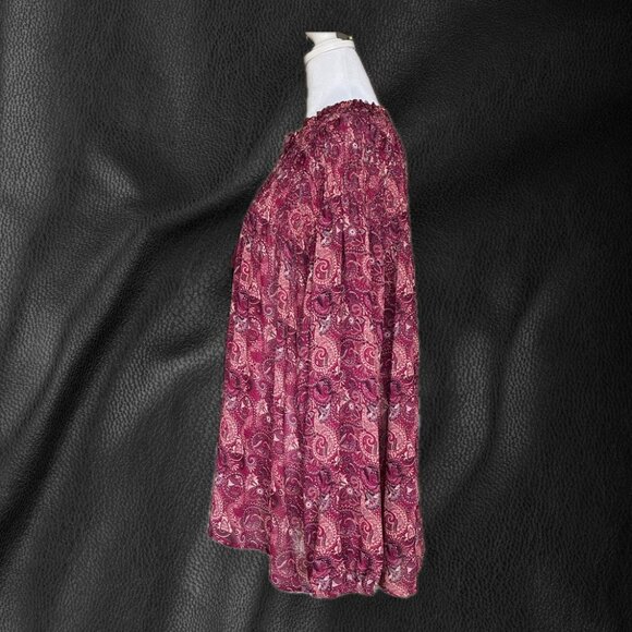 Knox Rose Boho-Chic Burgundy Paisley Smocked Blouse - XXL - Peasant, Prairie - Picture 2 of 10